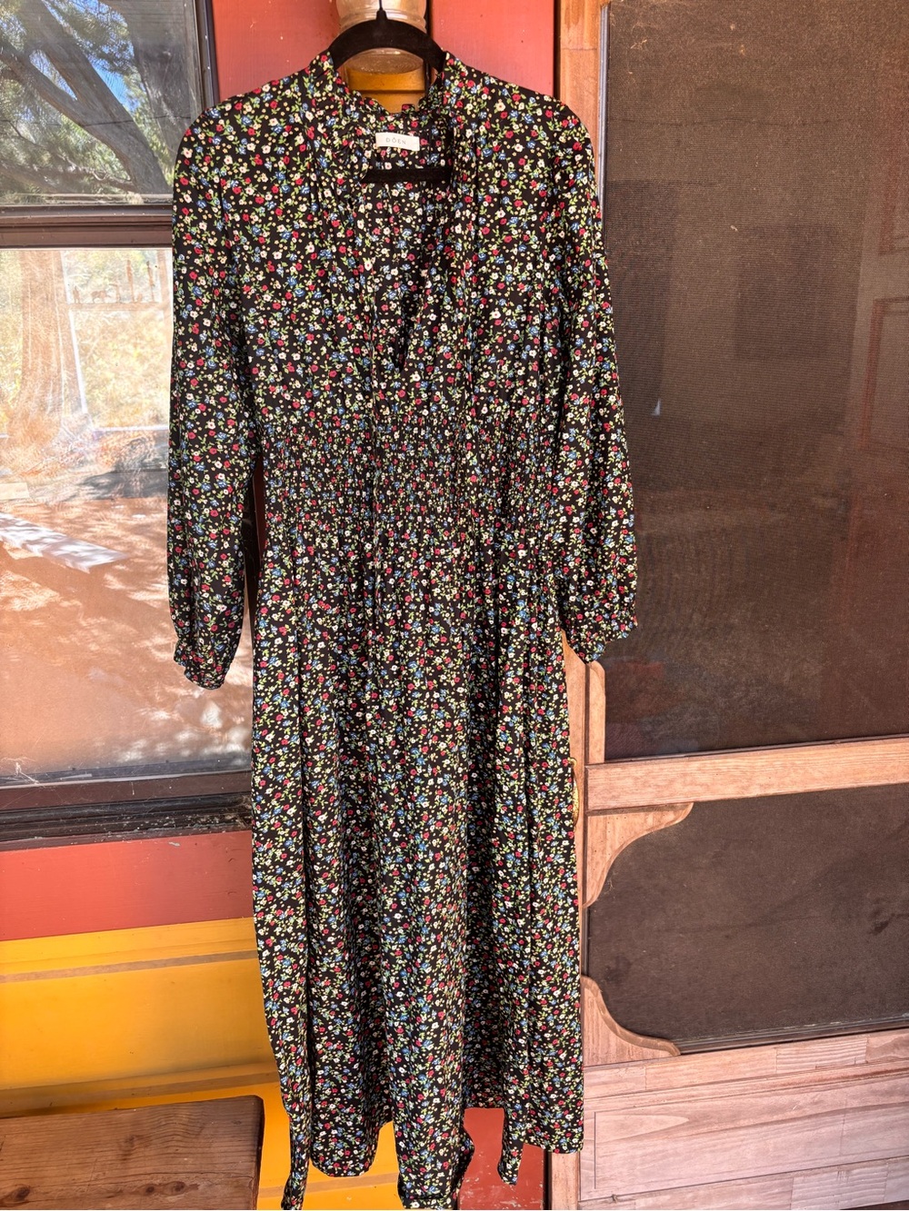 Doen Black Floral Smocked maxi Dress with Multicolor Blossoms